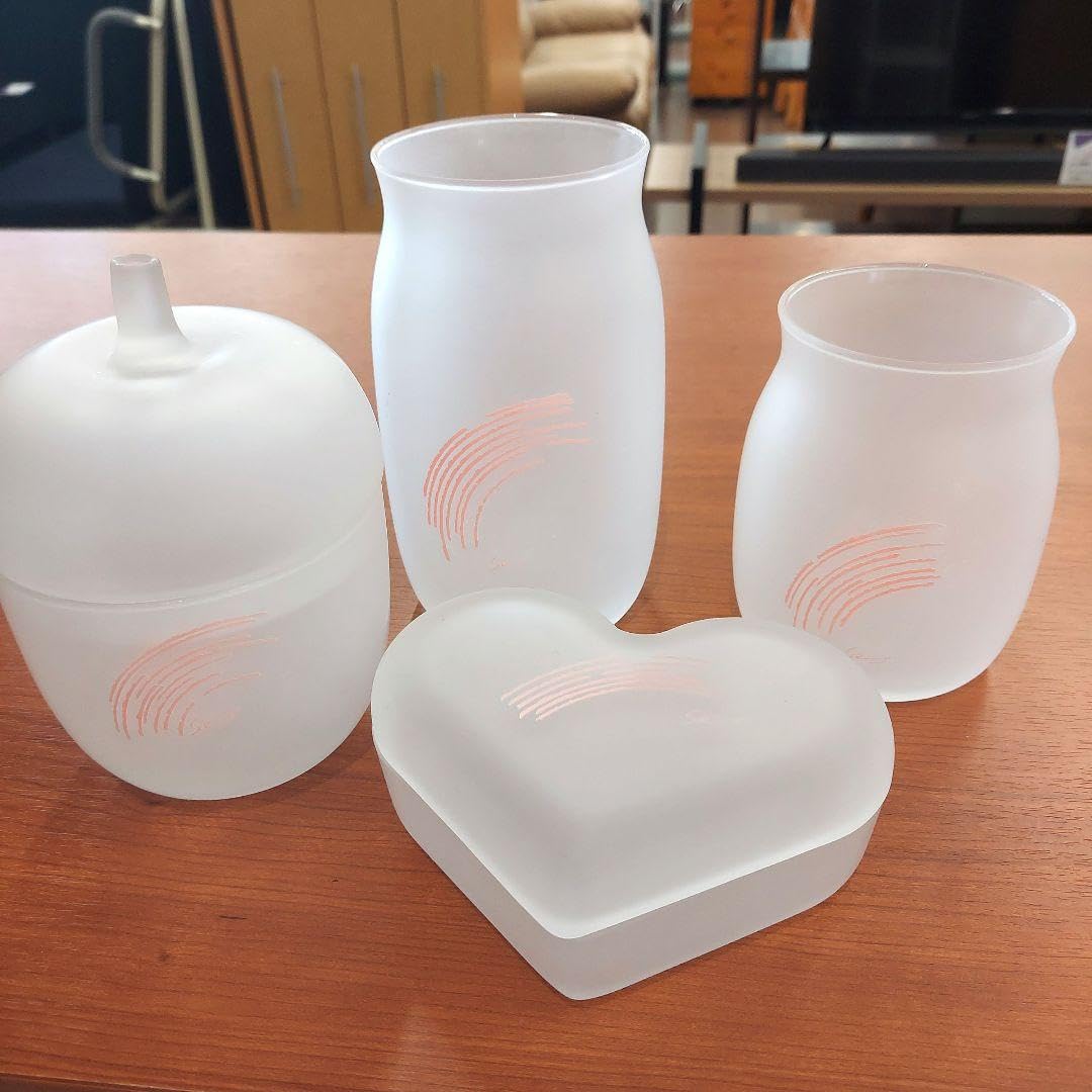 Amazon｜小物入れ ガラス容器 レトロ すりガラス 4点｜保存容器